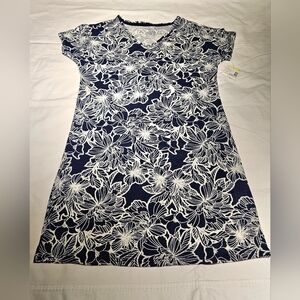 Floral Navy and White Night Gown Size Medium NWT